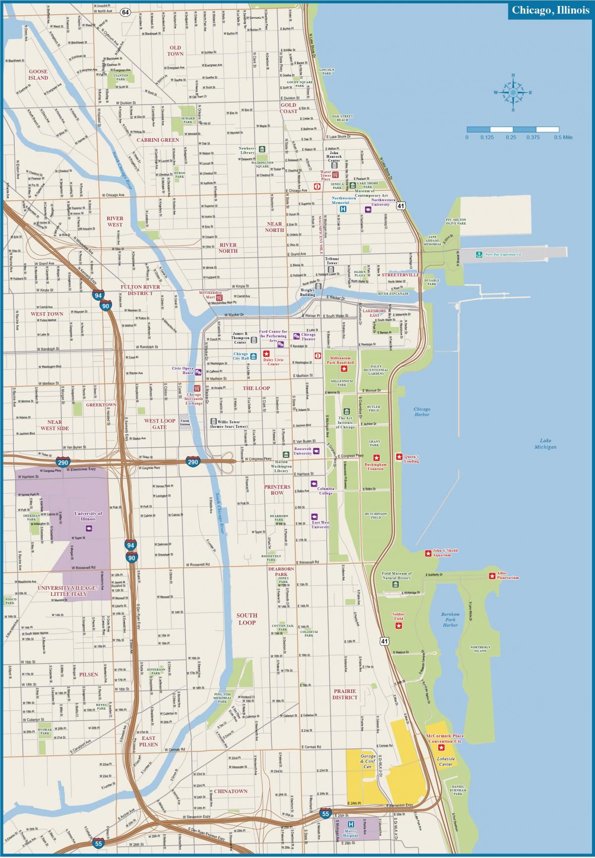 Mapa centrum miasta Chicago